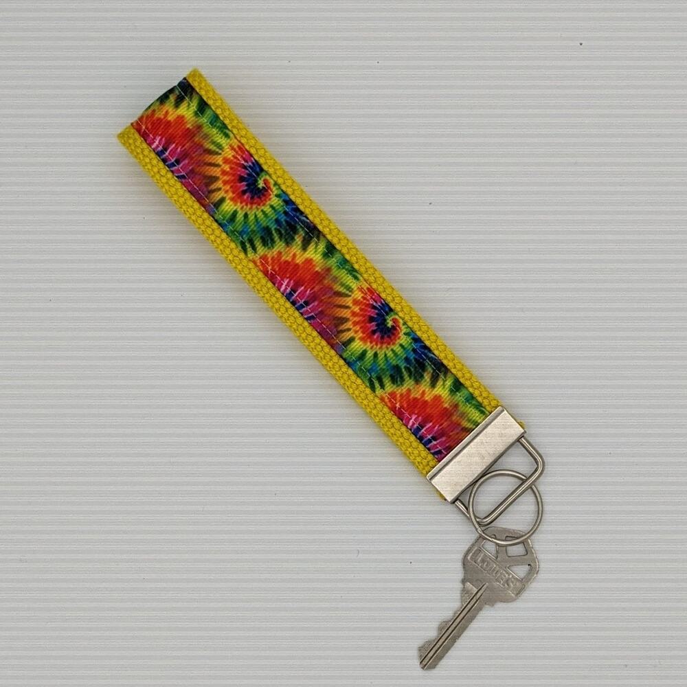 Tie Dye Keychain‎ Wristlet Fabric Key FOB Gift New Drivers Boho Hippie Cheerful